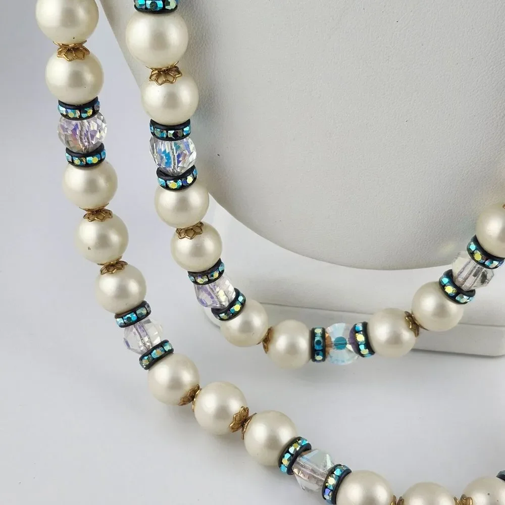 Hobe Vintage Faux Pearl & Crystal Beaded‎ Necklace 30